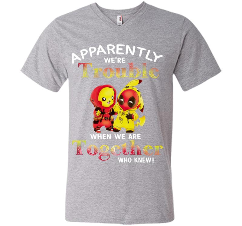 Inktee Store - Pikachu And Deadpool Apparently We'Re Who Knew V-Neck T-Shirt Image