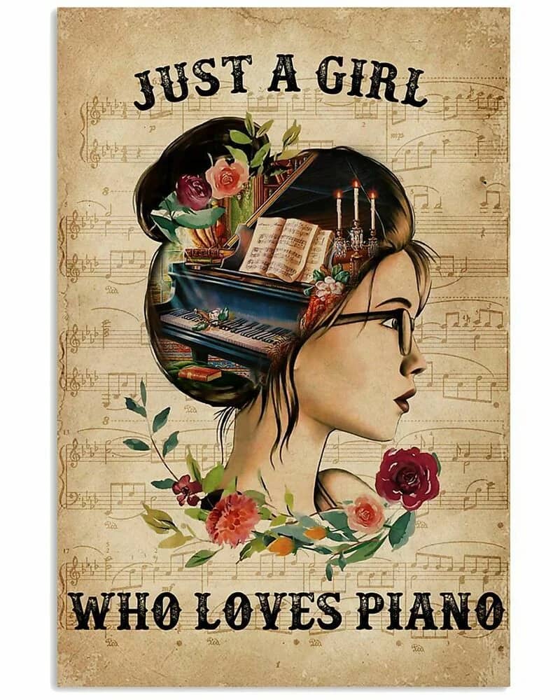 A Girl Who Loves Piano , Vintage Music Sheet Wall Decor Painting For Her Poster