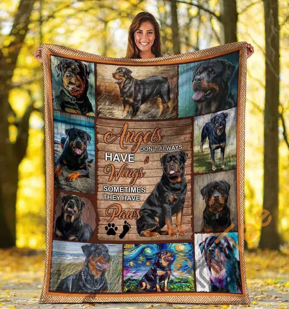 Angels Don'T Always Have Wings Rottweiler Dog Paw Ultra Soft Cozy Plush Fleece Blanket