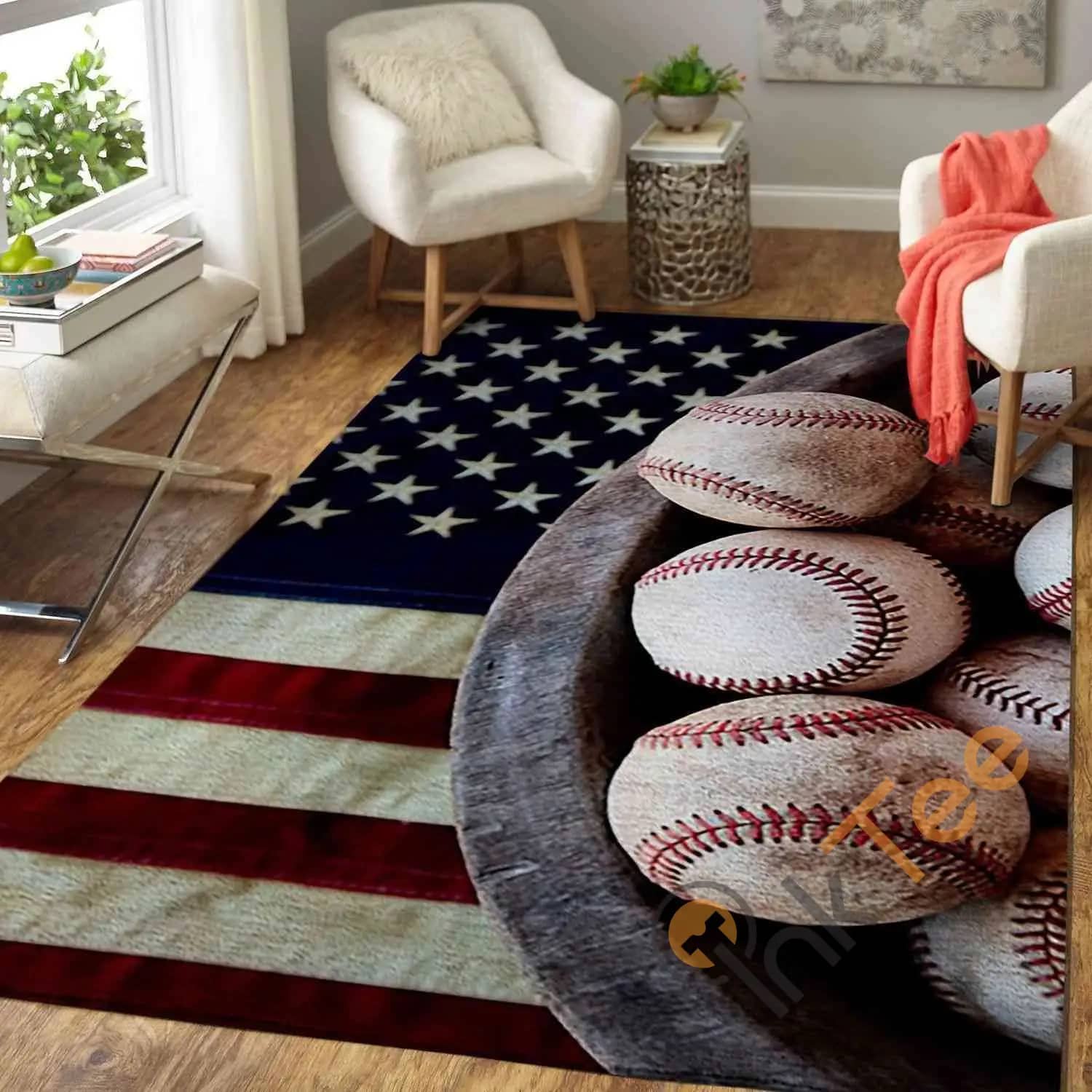 Baseball Ball On American Flag Area  Amazon Best Seller Sku 85 Rug