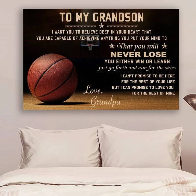 Basketball Grandpa To Grandson Never Lose  Unframed / Wrapped Canvas Wall Decor Poster
