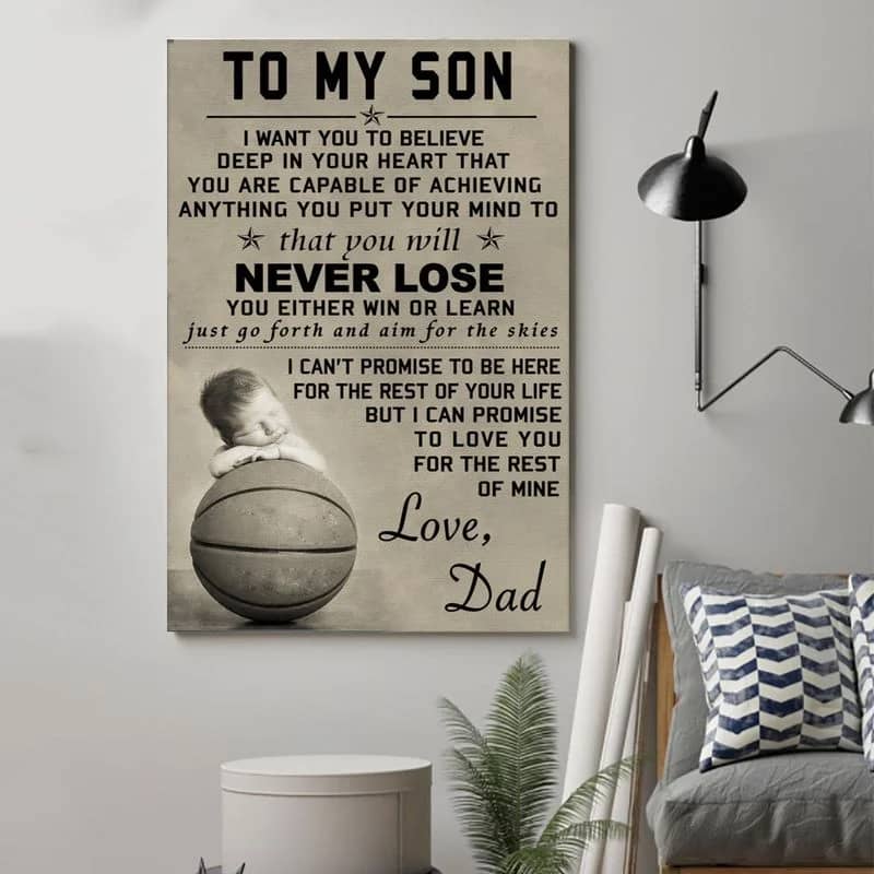 Basketball  - Dad To My Son Baby Son - Never Lose Unframed / Wrapped Canvas Wall Decor Poster