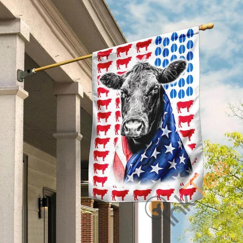 Black Angus Cattle Celebrate Fourth Of July Independence Day Sku 0295 House Flag