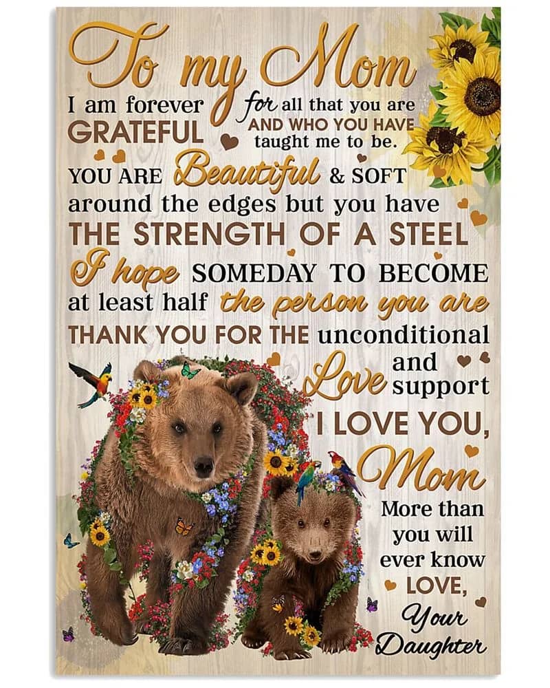 Daughter To Mom You Are Beautiful Bear Unframed / Wrapped Canvas Wall Decor Poster