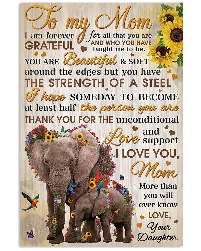 Daughter To Mom You Are Beautiful Elephant Unframed / Wrapped Canvas Wall Decor Poster