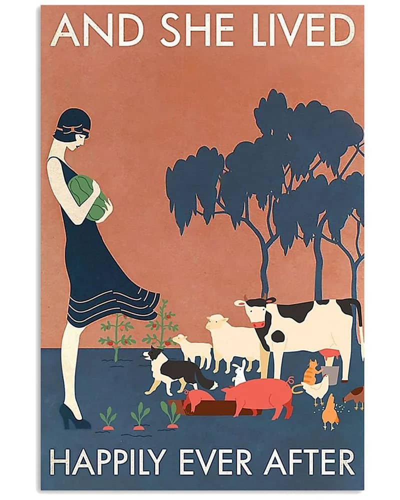 Inktee Store - Farm Animal Farmer Girl And She Lived Happily Ever After Unframed / Wrapped Canvas Wall Decor Poster Image