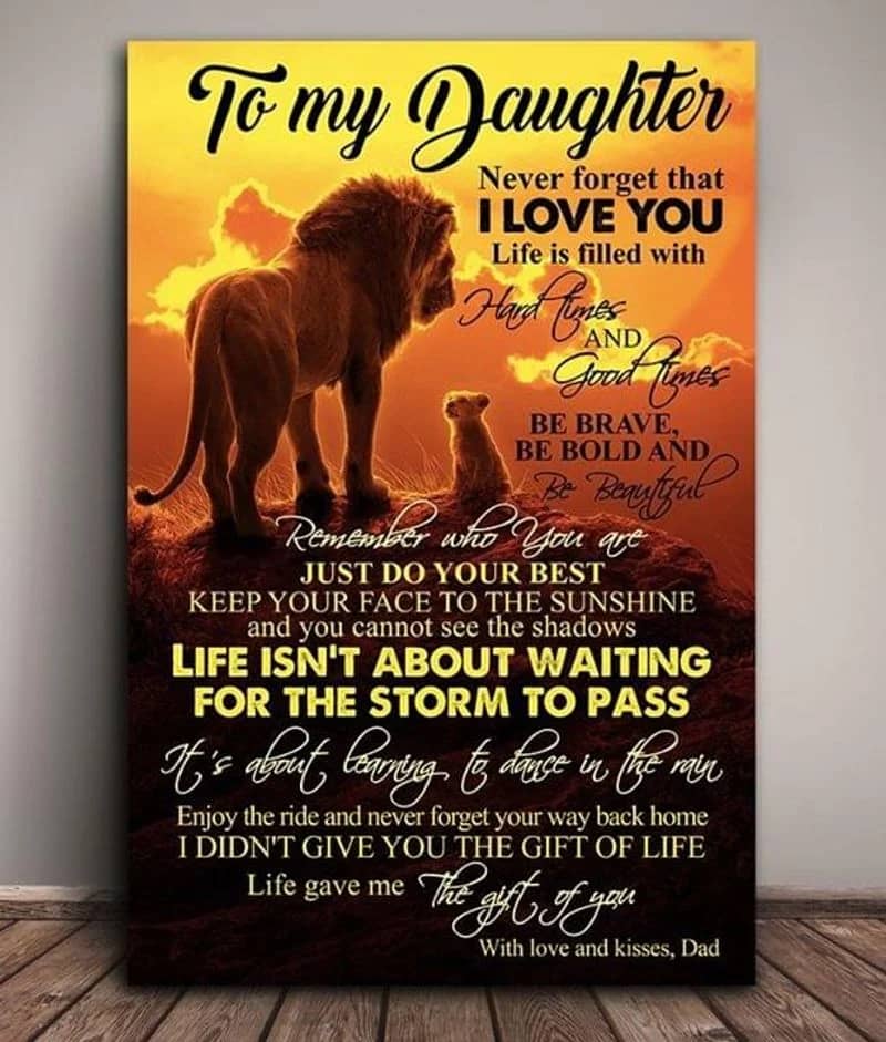 Father And Daughter, To My Daughter, Lion , Never Forget That I Love You Unframed Satin Paper , Framed Canvas Wall Decor Poster