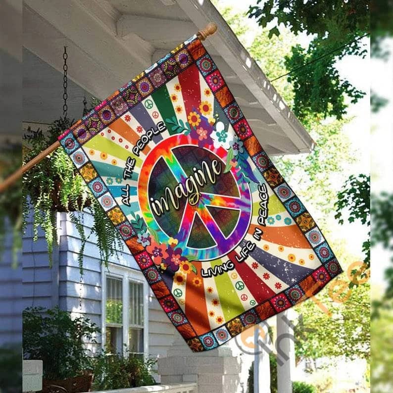 Hippie All The People Living Life In Peace Rustic Country Decor Sku 0141 House Flag