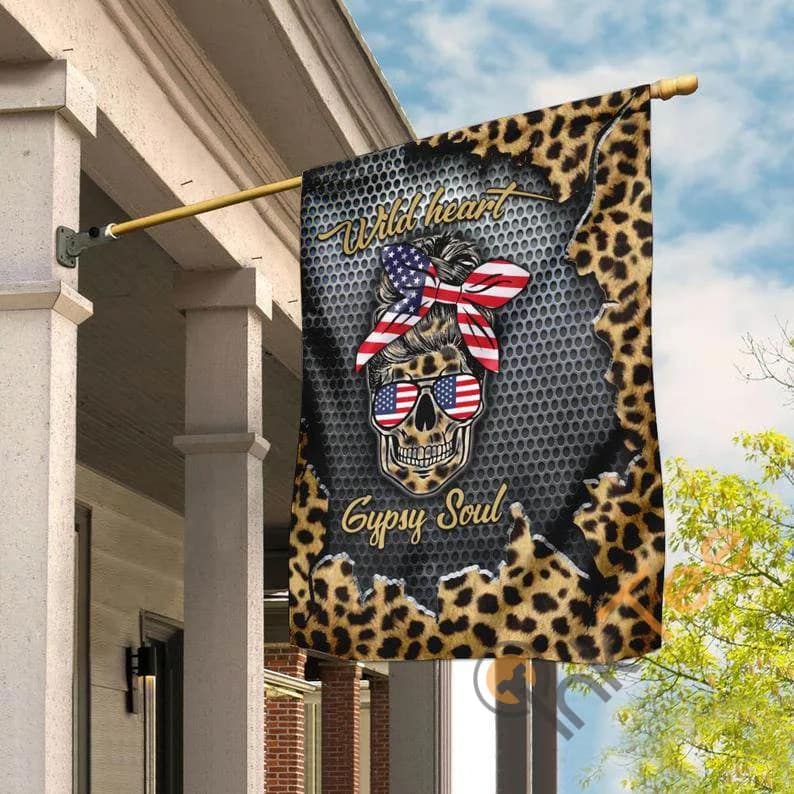 Hippie Love Wild Heart Gypsy Soul Leopard Pattern Skull Outdoor Decor House Flag