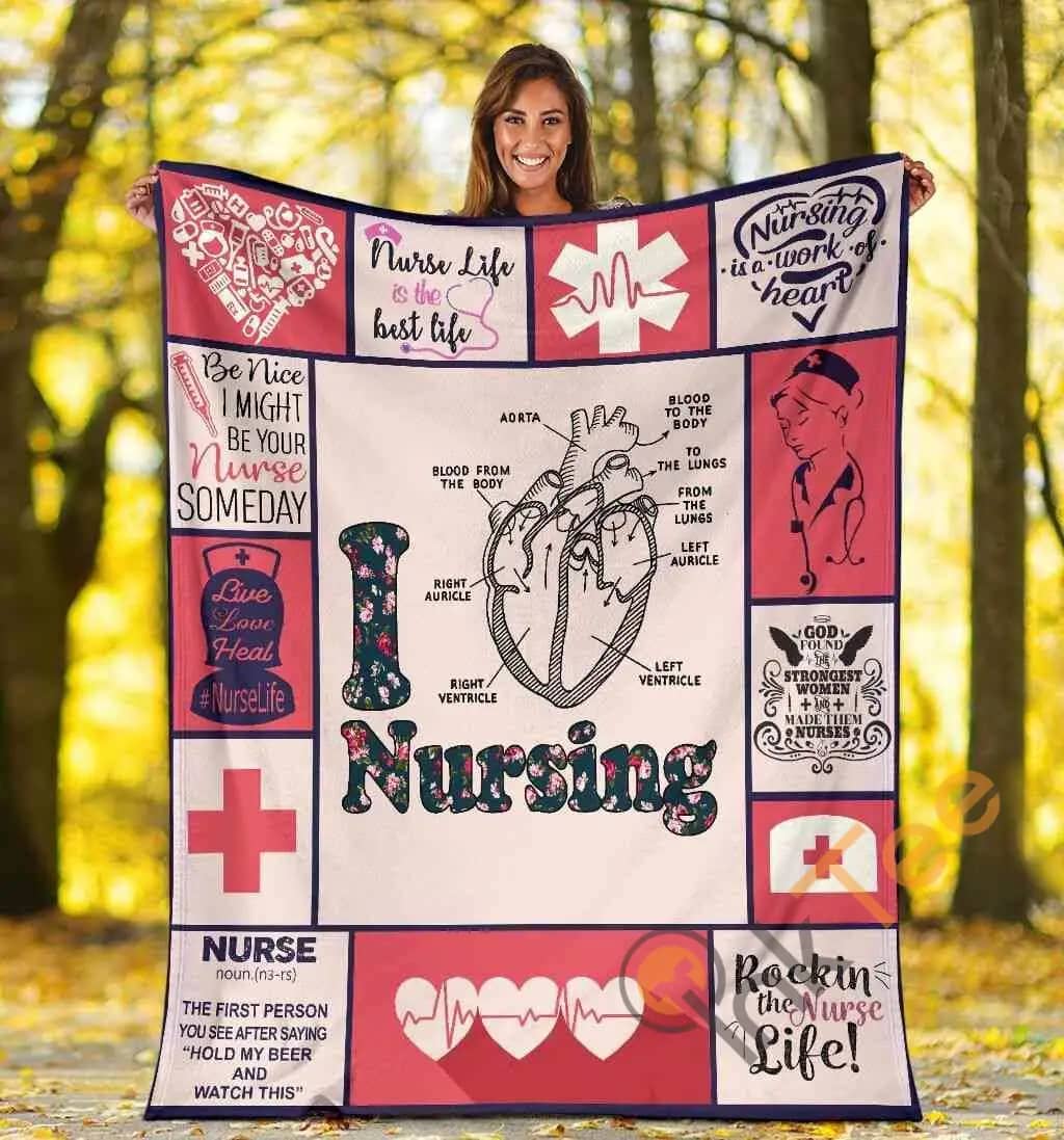 I Love Nursing Heart Anatomy Medical Rn Lpn Lvn Nurse Gift Idea Ultra Soft Cozy Plush Fleece Blanket