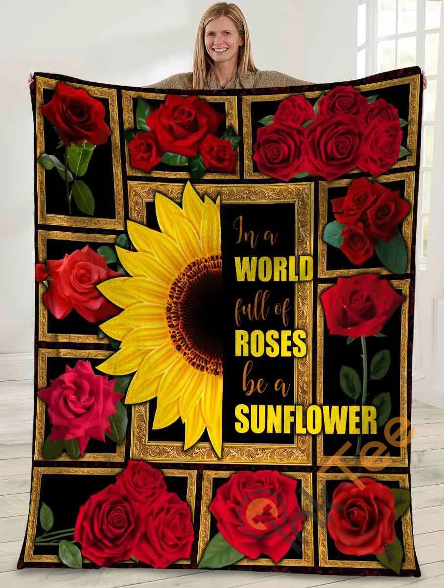 In A World Full Of Roses Be A Sunflower 3D Sunflower Rose Ultra Soft Cozy Plush Fleece Blanket