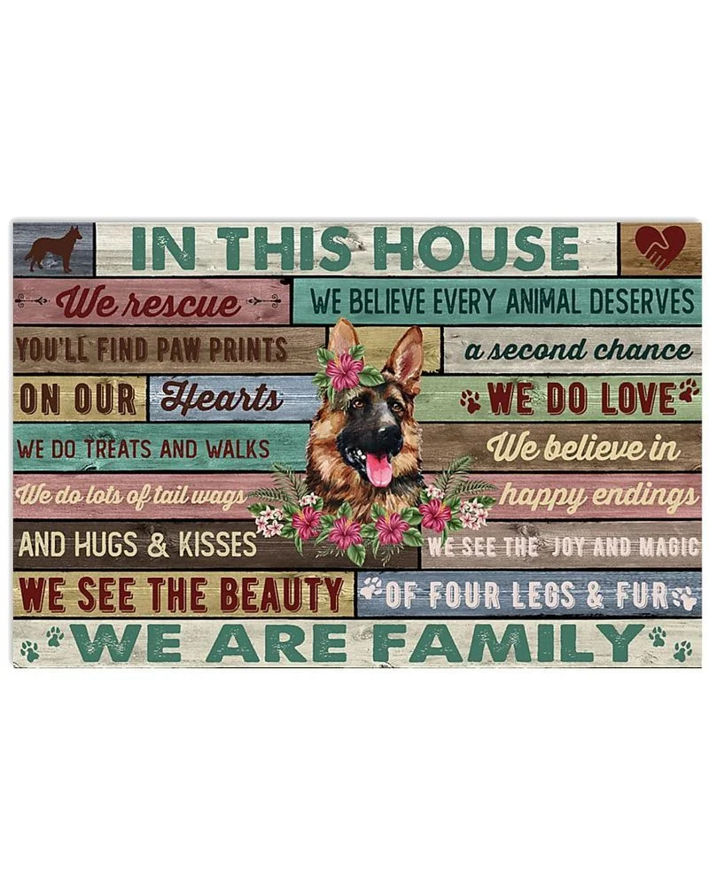 In This House We Are Family German Shepherd Unframed , Wrapped Frame Canvas Wall Decor, Dog , Animal Poster
