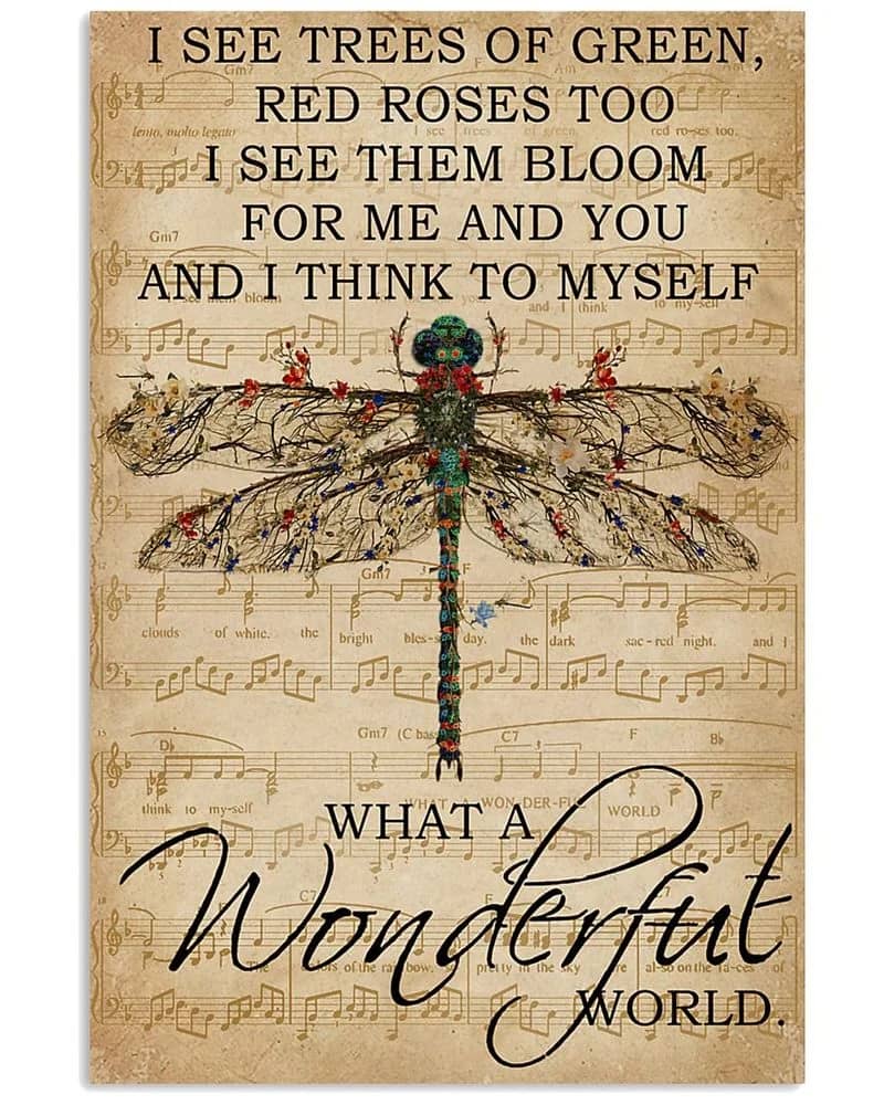 Music Sheet And I Think Dragonfly Unframed , Wrapped Canvas Wall Decor - Frame Not Include Poster