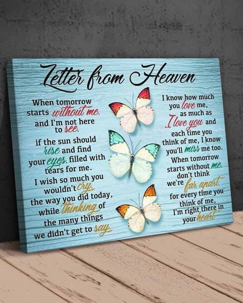 My Love In Heaven , Letter From Heaven When Tomorow Starts Without Me Unframed Satin Paper , Wrapped Frame Canvas Wall Decor Poster