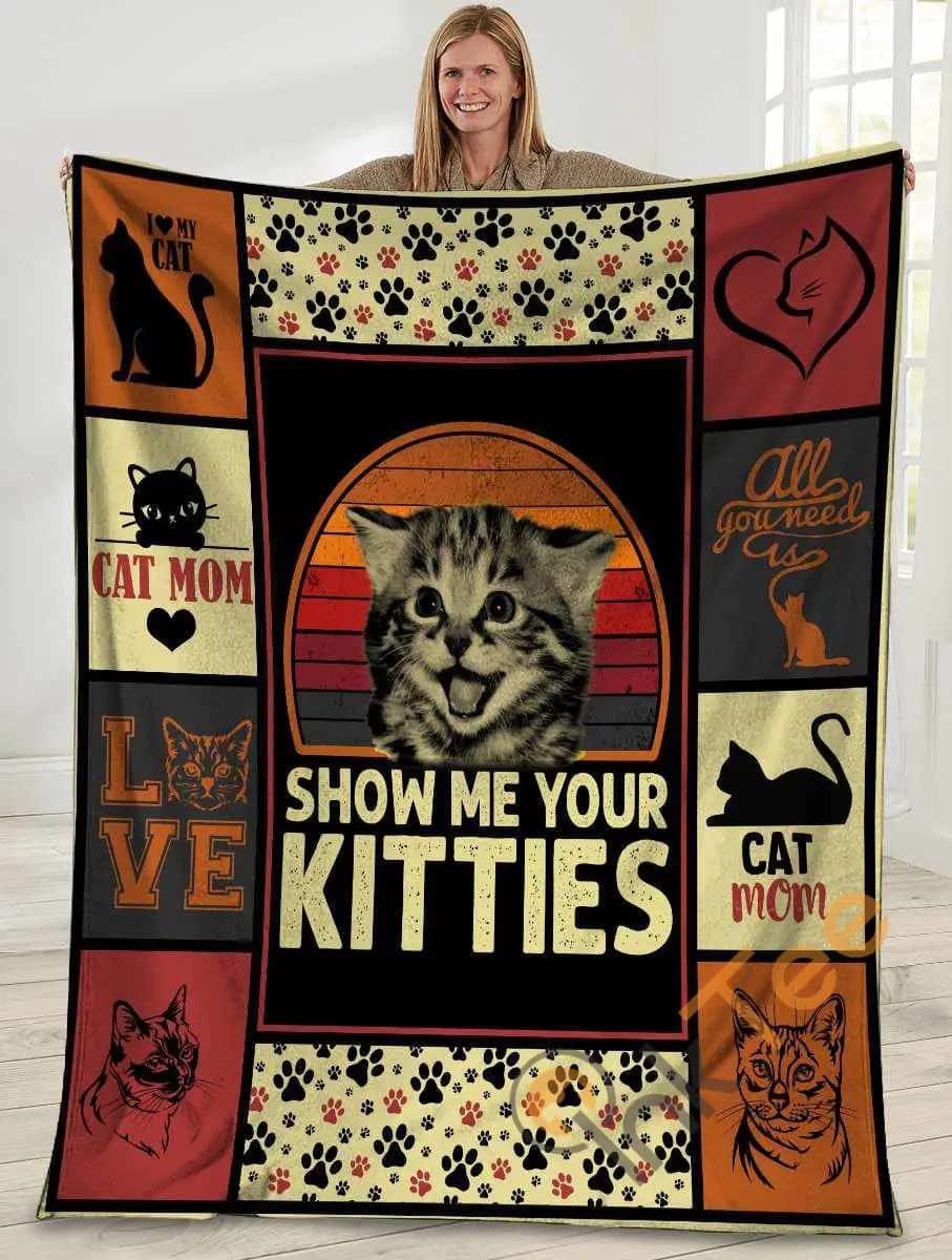 Show Me Your Kitties Cat Mom Cat Lover Ultra Soft Cozy Plush Fleece Blanket