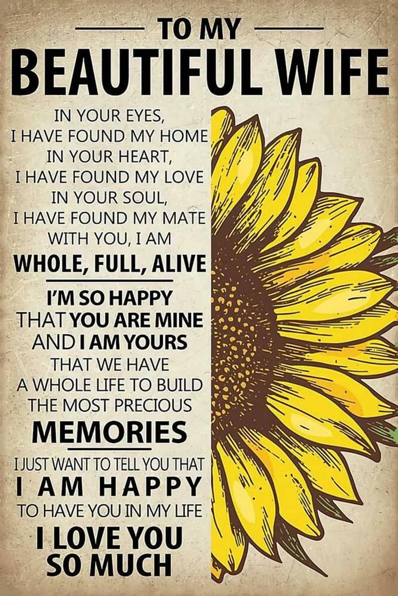 Sunflower To My Beautiful Wife Unframed Satin Paper , Wrapped Frame Canvas Wall Decor, Gift For Wife, Mother'S Day Gift, Birthday Gift Ideas Poster