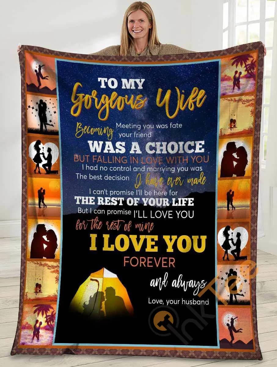 To My Gorgeous Wife Meeting You Was Fate Husband And Wife Camping Sunset Ultra Soft Cozy Plush Fleece Blanket