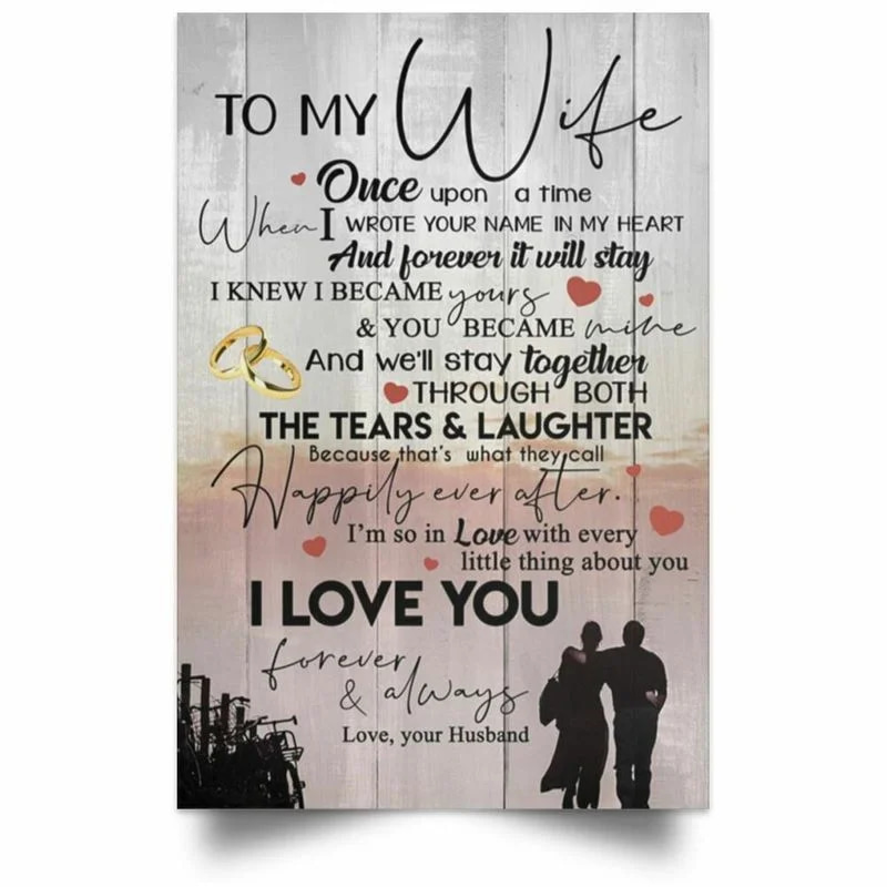 To My Wife  Love Husband I Love You Forever &Amp; Always Quotes Wall Art Unframed Satin Paper , Wrapped Frame Canvas Wall Decor, Gift For Wife, Mother'S Day Gift, Birthday Gift Ideas Poster