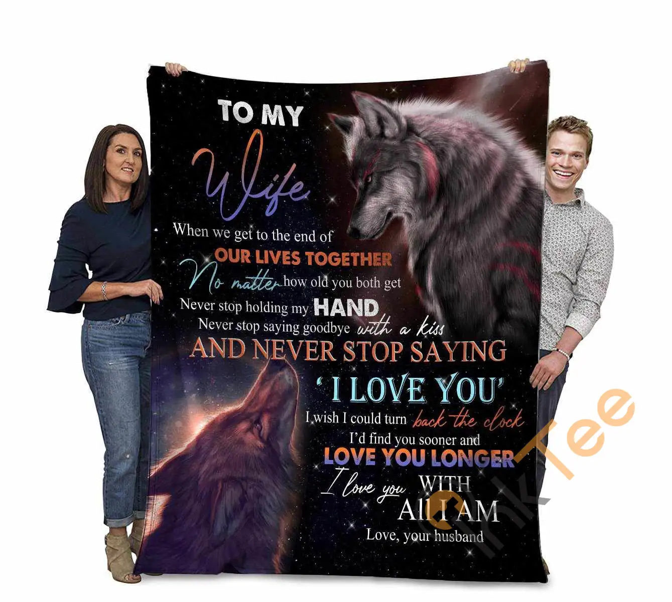 To My Wife When We Get To The End Of Our Lives Together I Love You With All I Am Grey Wolf Couple Ultra Soft Cozy Plush Fleece Blanket