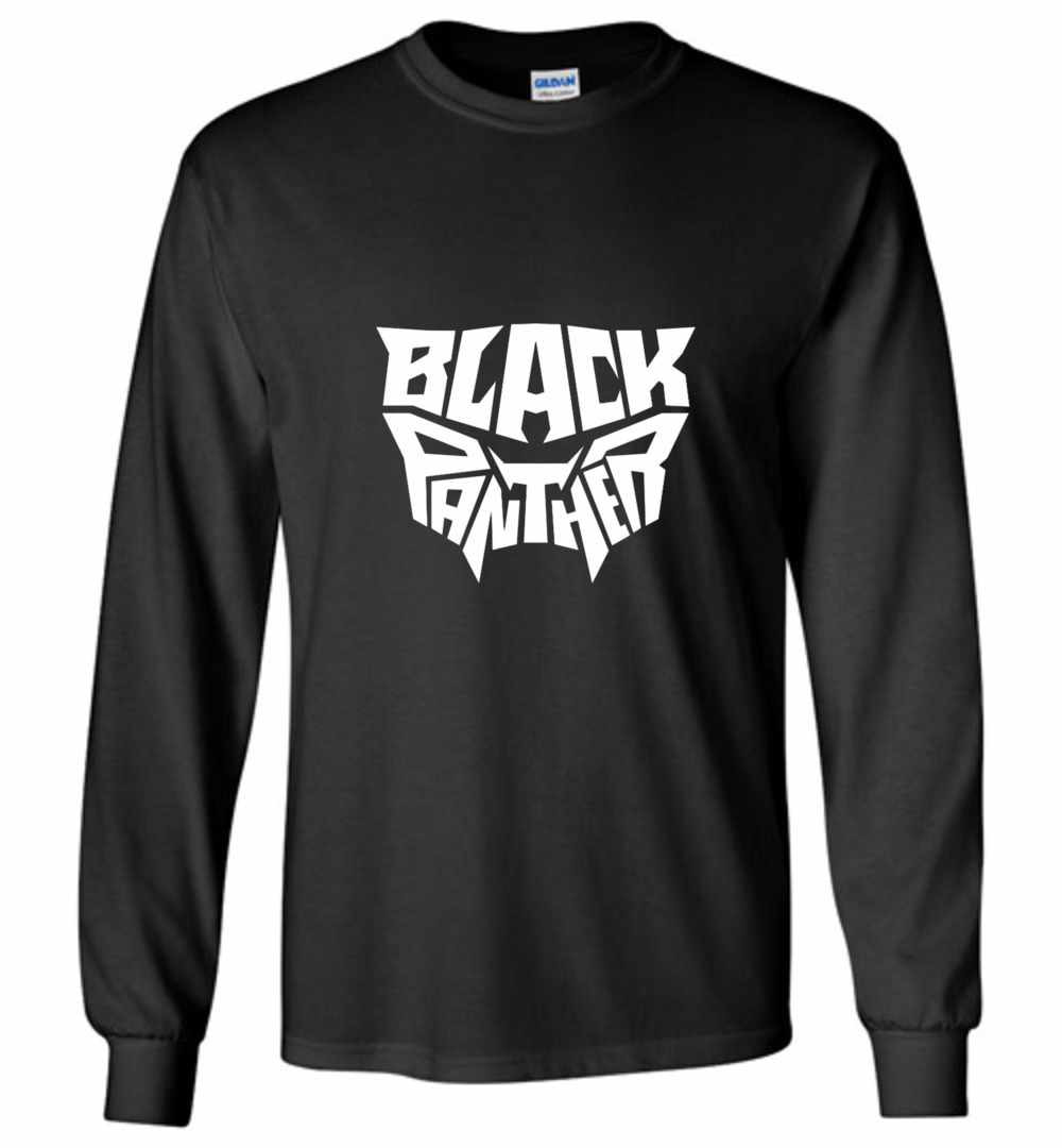 Inktee Store - Black Panther Head Typography Graphic Long Sleeve T-Shirt Image