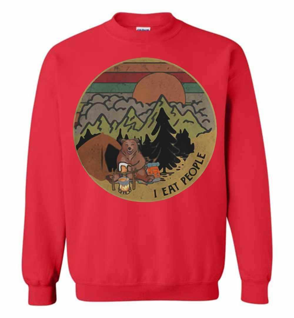Inktee Store - Bear Camping I Eat People Sunset Retro Sweatshirt Image