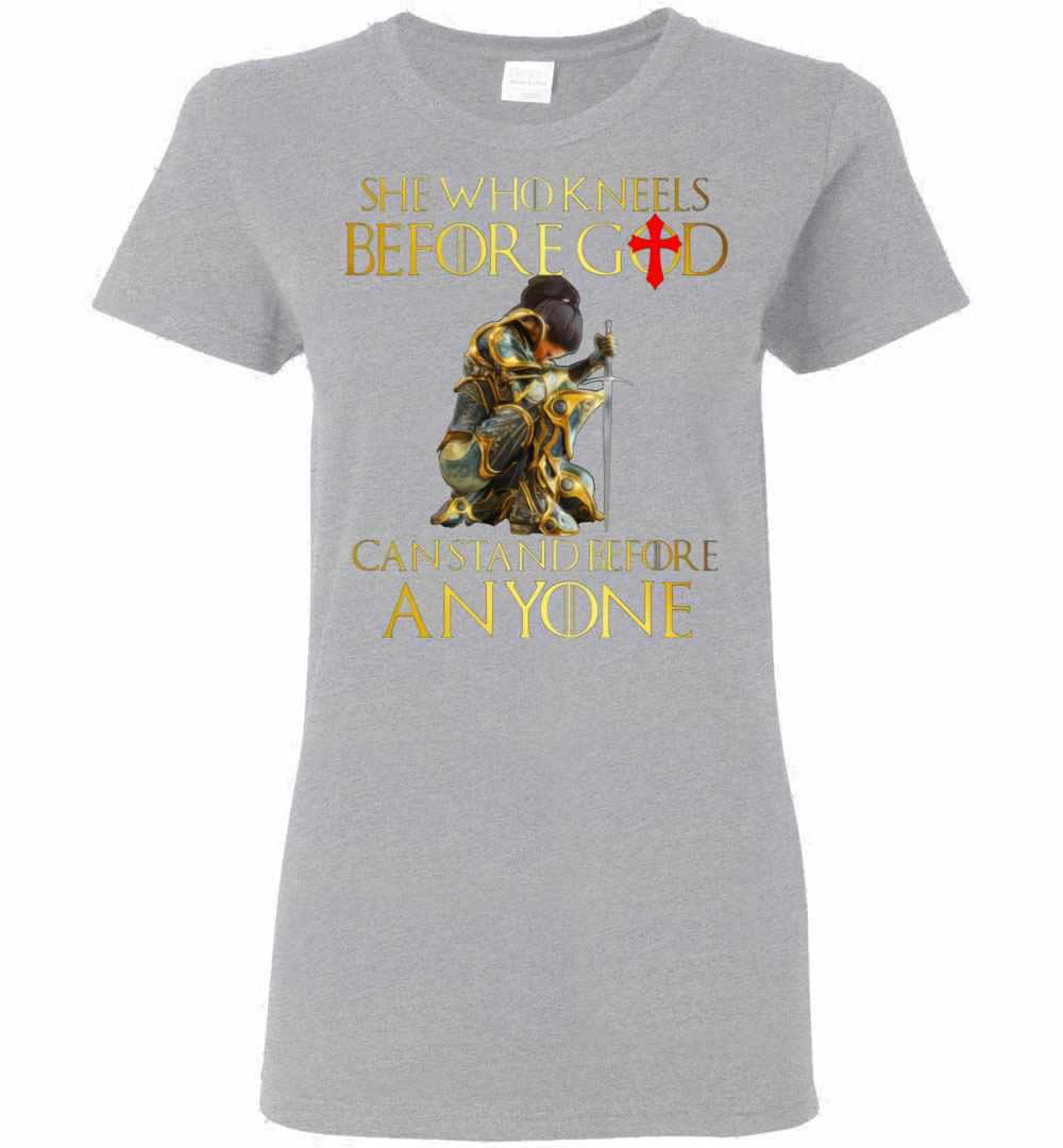 Inktee Store - She Who Kneels Before God Can Stand Before Anyone Women'S T-Shirt Image