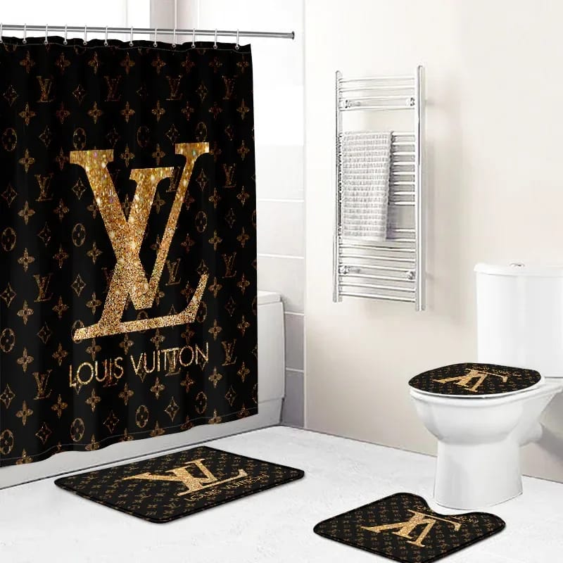 Louis Vuitton Golden Logo Brown Pattern Premium Bathroom Sets