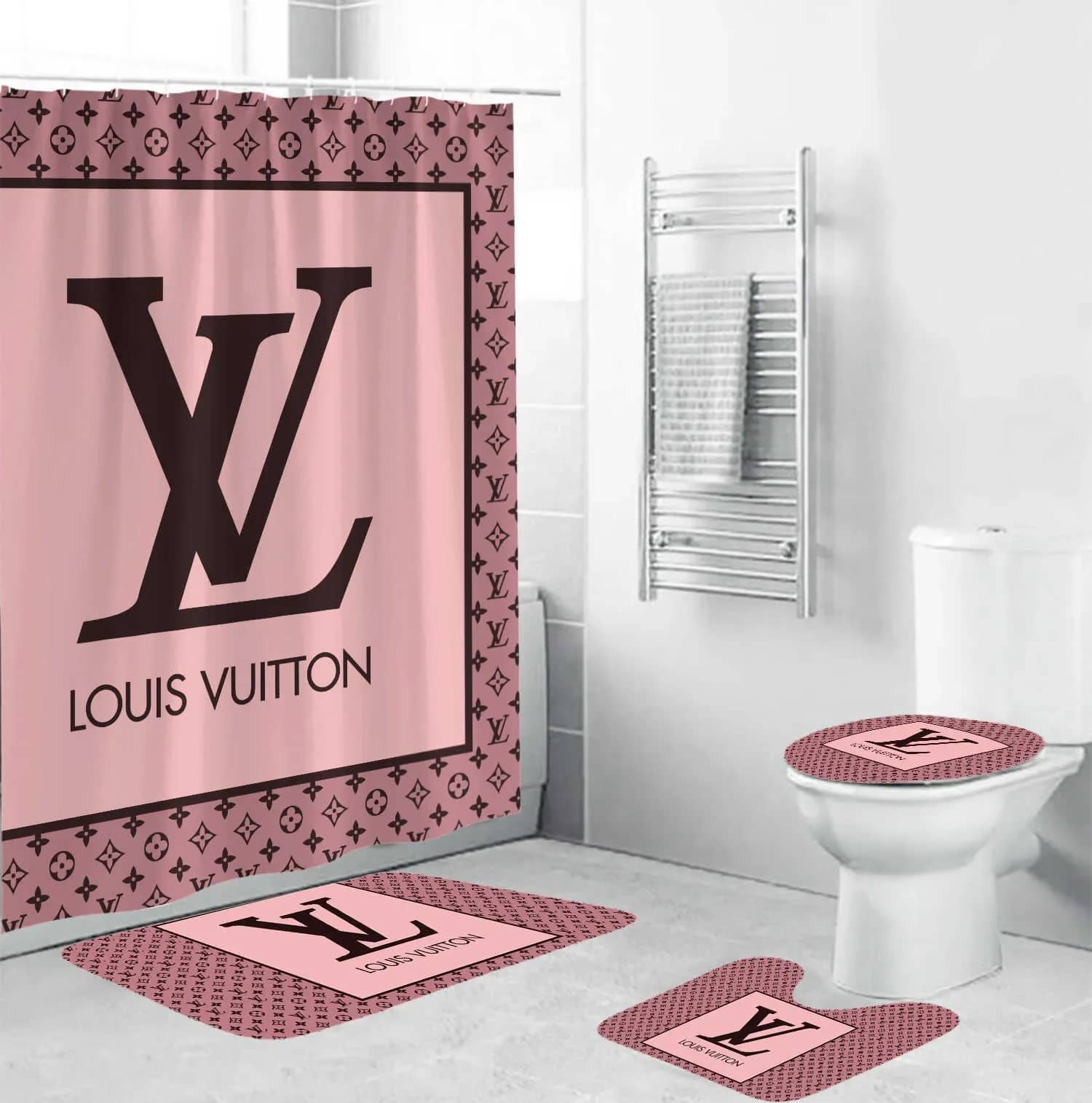 Louis Vuitton Pink Luxury Brand Premium Bathroom Sets