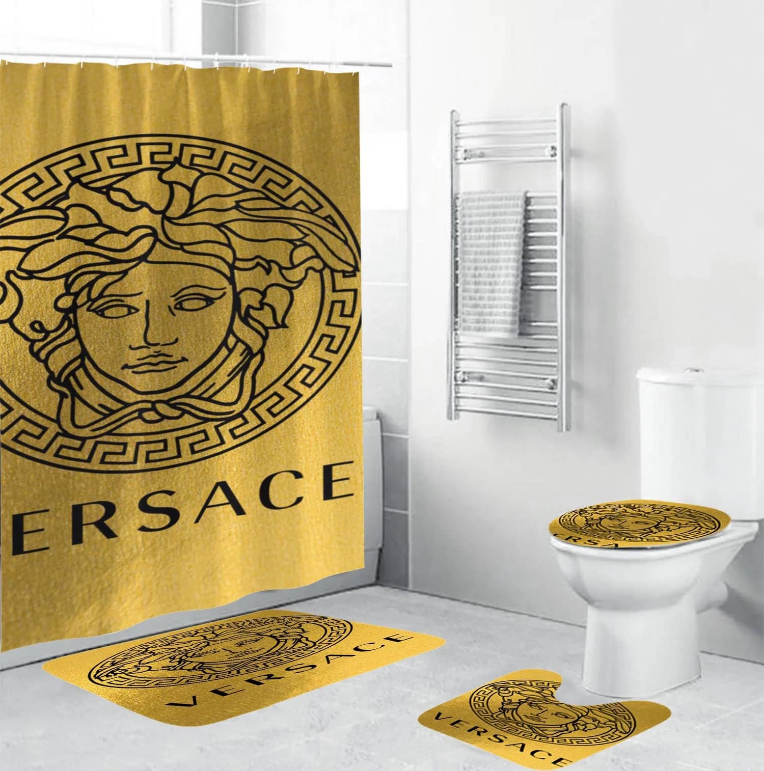 Versace Big Black Logo In Golden Background Bathroom Sets