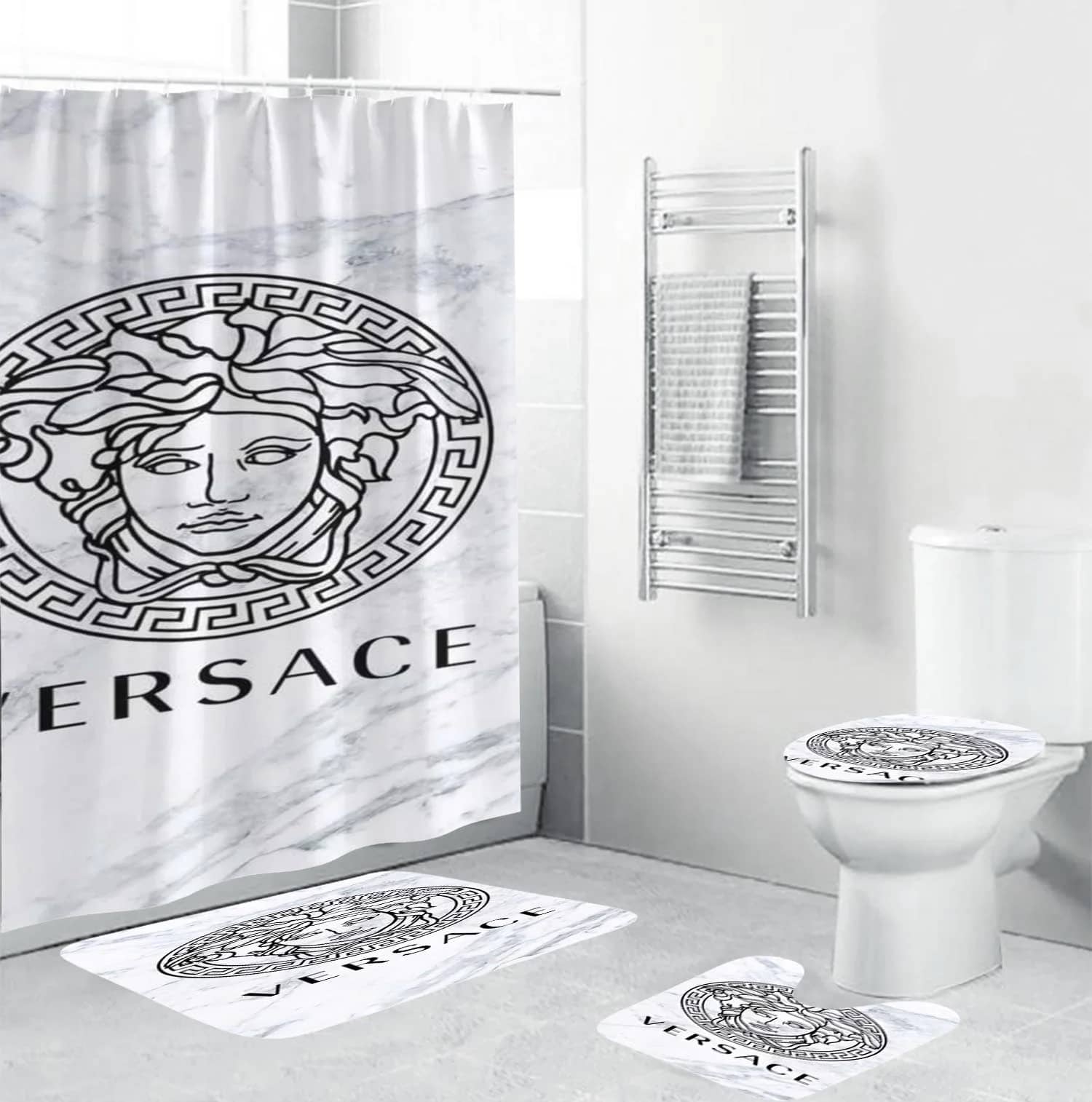 Versace Big Logo In Marble Background Bathroom Sets