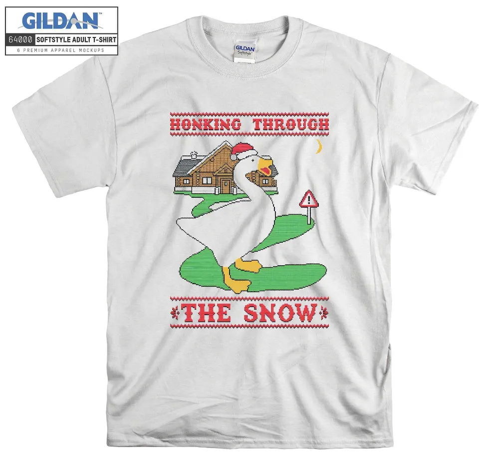 Inktee Store - Honking Through The Snow Jumper Swan Goose T-Shirt Image