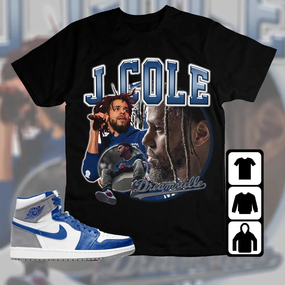 Inktee Store - Jordan 1 High Og True Blue Unisex T-Shirt - Cole Rapper - Sneaker Match Tees Image