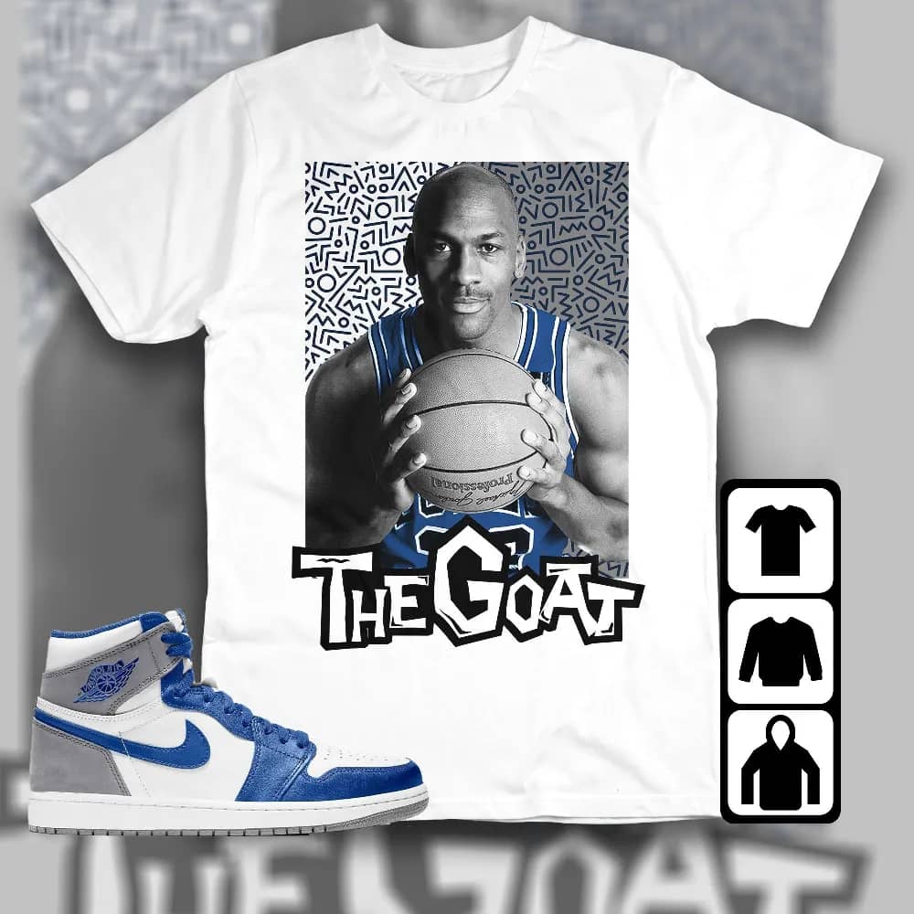 Inktee Store - Jordan 1 High Og True Blue Unisex T-Shirt - The Goat Doodle - Sneaker Match Tees Image