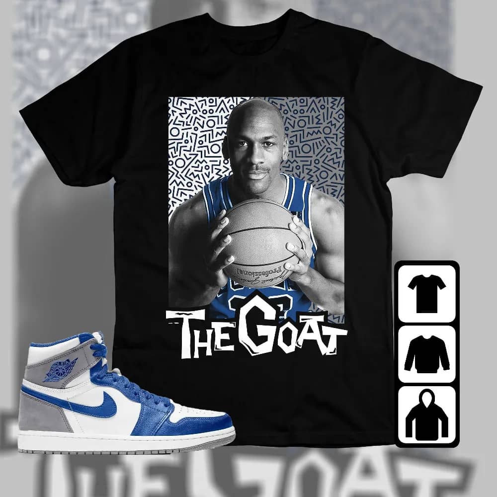 Inktee Store - Jordan 1 High Og True Blue Unisex T-Shirt - The Goat Doodle - Sneaker Match Tees Image
