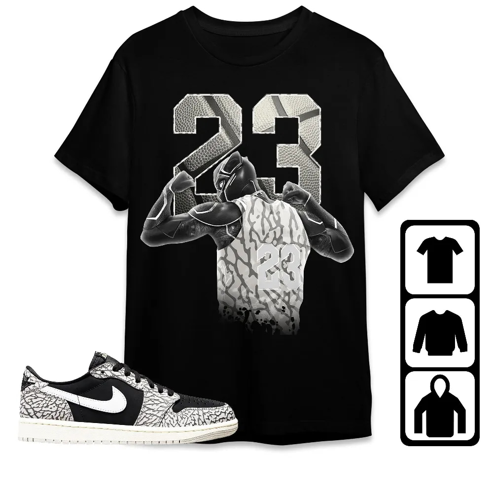 Inktee Store - Jordan 1 Low Black Cement Unisex T-Shirt - Number 23 Panther - Sneaker Match Tees Image