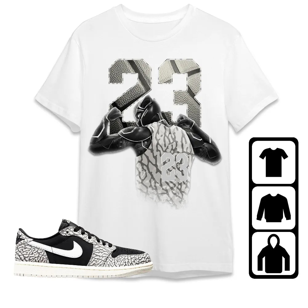 Inktee Store - Jordan 1 Low Black Cement Unisex T-Shirt - Number 23 Panther - Sneaker Match Tees Image