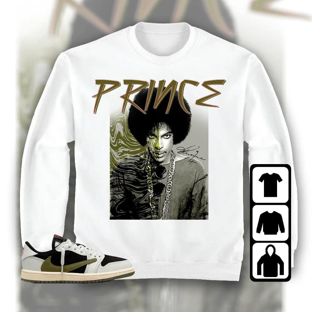 Inktee Store - Jordan 1 Low Olive Unisex T-Shirt - Prince Signature - Sneaker Match Tees Image