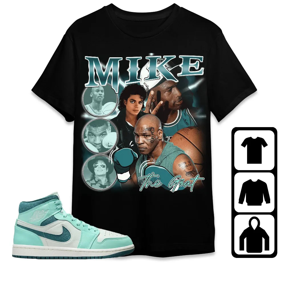 Inktee Store - Jordan 1 Mid Bleached Turquoise Unisex T-Shirt - Mike The Goat - Sneaker Match Tees Image
