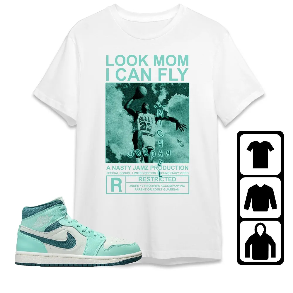 Inktee Store - Jordan 1 Mid Bleached Turquoise Unisex T-Shirt - Mj Can Fly - Sneaker Match Tees Image
