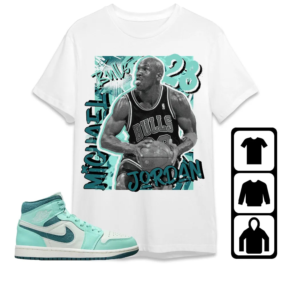 Inktee Store - Jordan 1 Mid Bleached Turquoise Unisex T-Shirt - Mj Graphic - Sneaker Match Tees Image