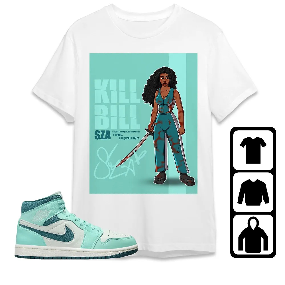 Inktee Store - Jordan 1 Mid Bleached Turquoise Unisex T-Shirt - Sza Kill Bill - Sneaker Match Tees Image