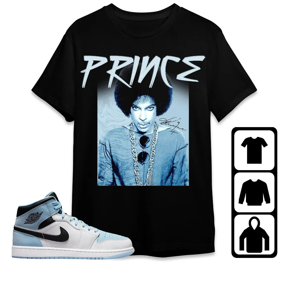 Inktee Store - Jordan 1 Mid Ice Blue Unisex T-Shirt - Prince Signature - Sneaker Match Tees Image