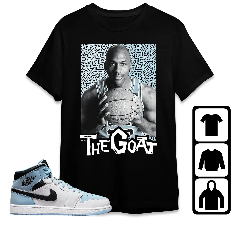 Inktee Store - Jordan 1 Mid Ice Blue Unisex T-Shirt - The Goat Doodle - Sneaker Match Tees Image