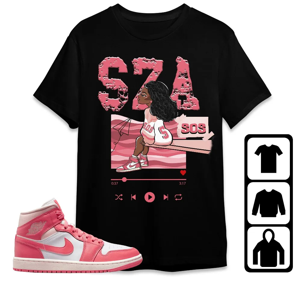 Inktee Store - Jordan 1 Mid Strawberries And Cream Unisex T-Shirt - Sza Sos - Sneaker Match Tees Image
