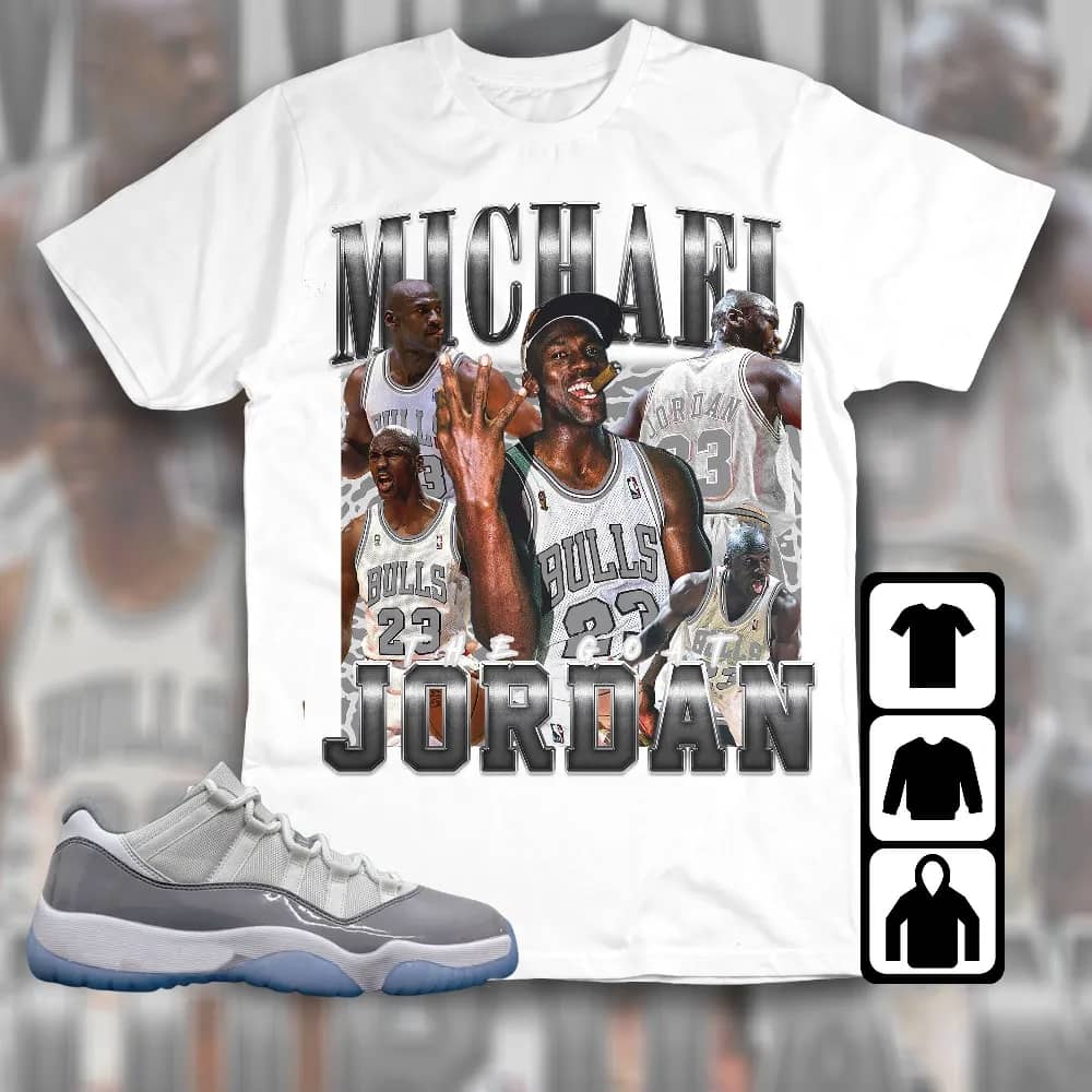 Inktee Store - Jordan 11 Low Cement Grey Unisex T-Shirt - The Goat Mj - Sneaker Match Tees Image
