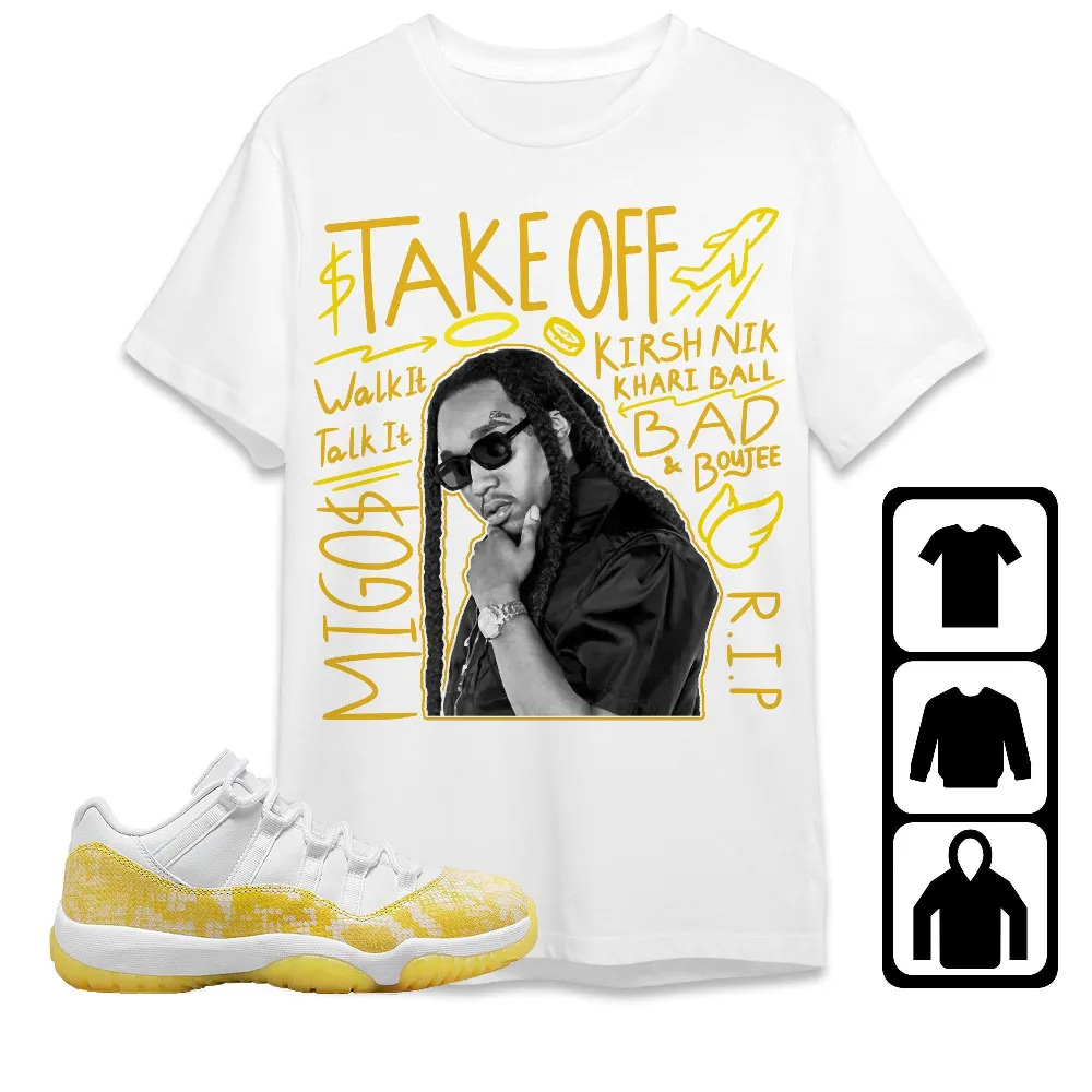 Inktee Store - Jordan 11 Low Yellow Snakeskin Unisex T-Shirt - New Take Off - Sneaker Match Tees Image