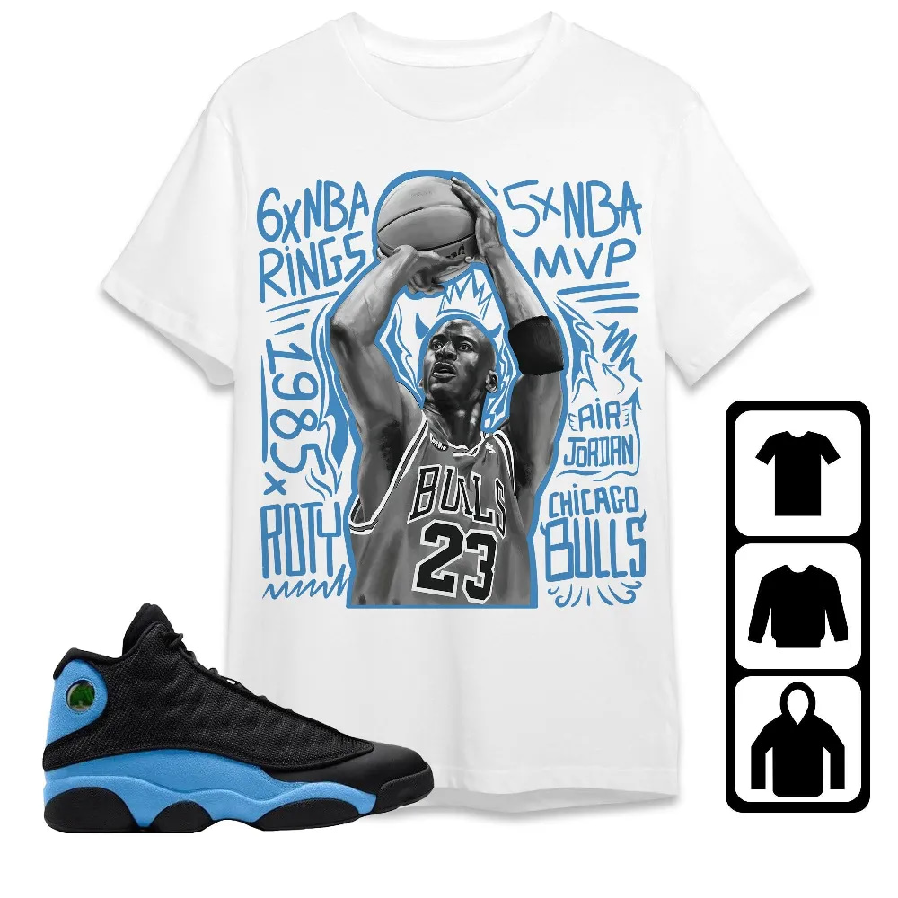 Inktee Store - Jordan 13 Black University Blue Unisex T-Shirt - Mj 23 - Sneaker Match Tees Image