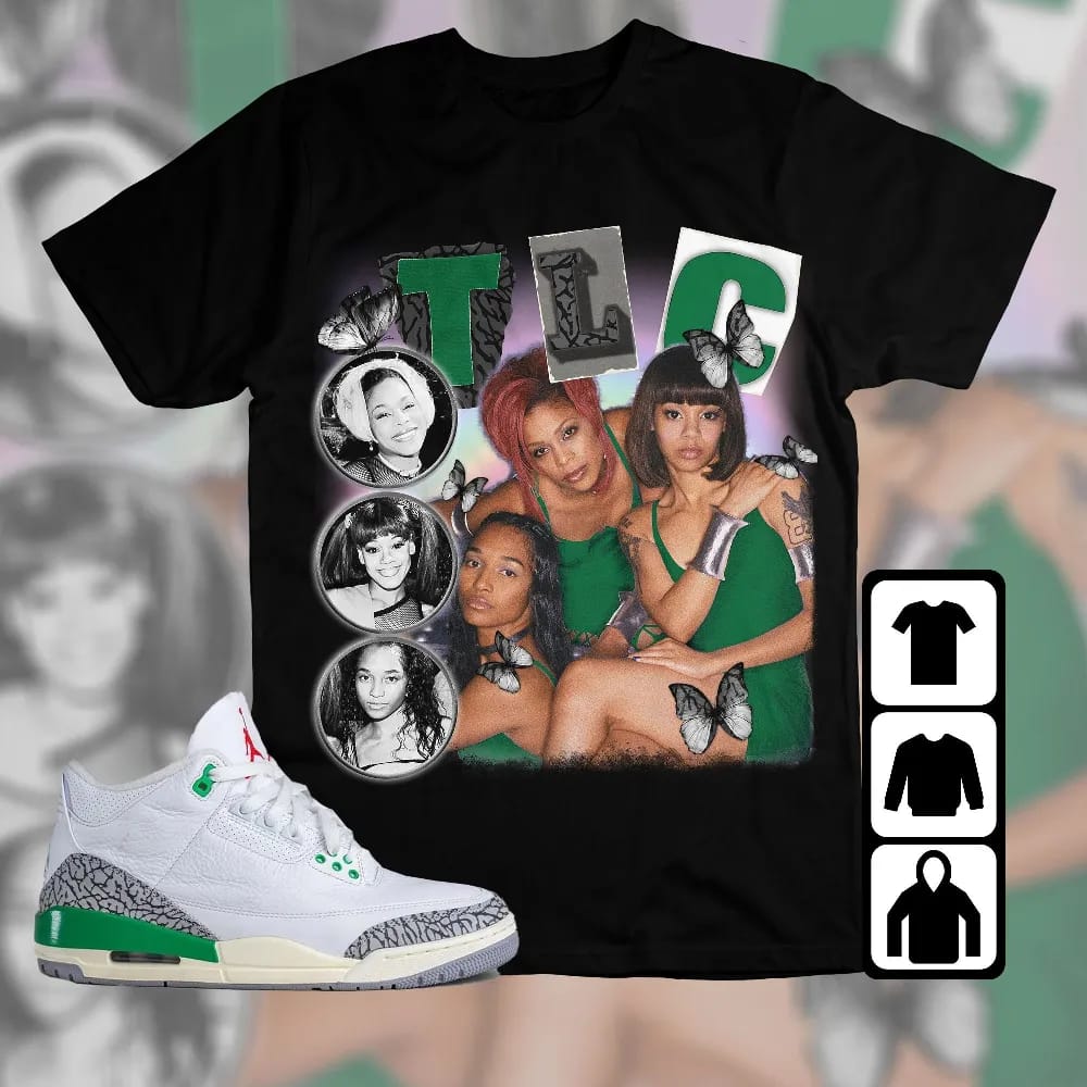 Inktee Store - Jordan 3 Lucky Green Unisex T-Shirt - Tlc 90S - Sneaker Match Tees Image