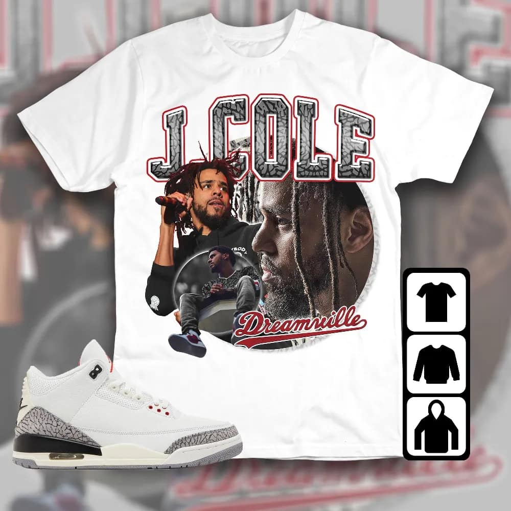 Inktee Store - Jordan 3 White Cement Reimagined Unisex T-Shirt - Cole Rapper - Sneaker Match Tees Image