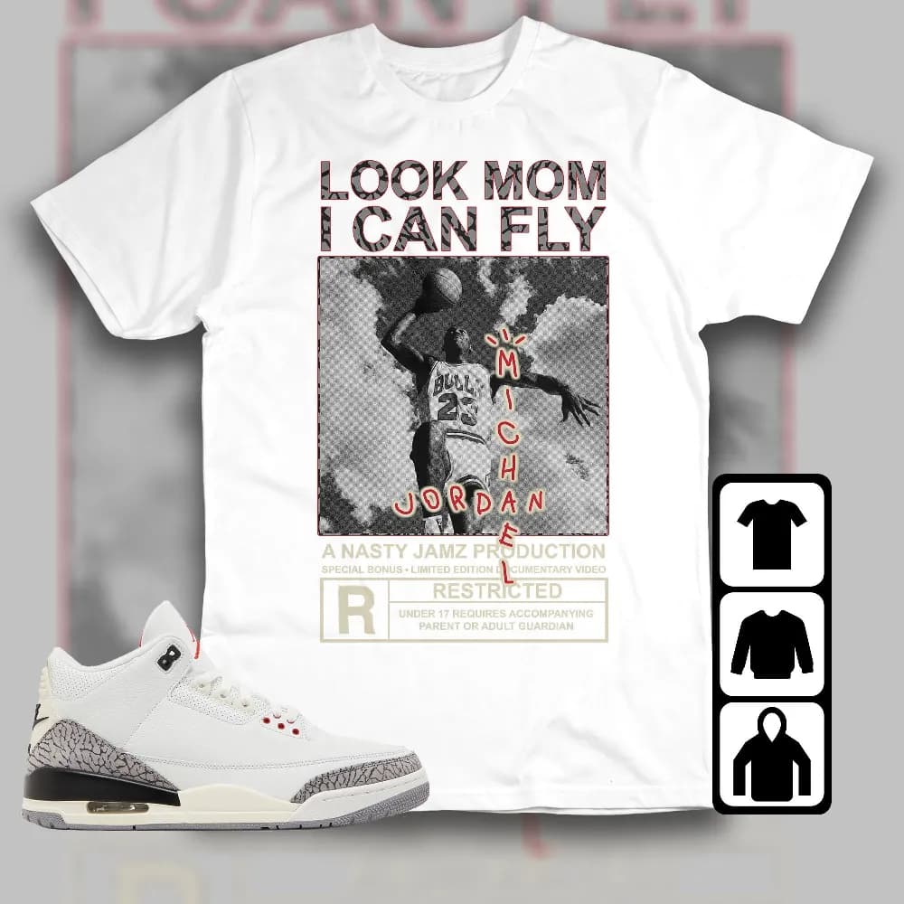 Inktee Store - Jordan 3 White Cement Reimagined Unisex T-Shirt - Mj Can Fly - Sneaker Match Tees Image